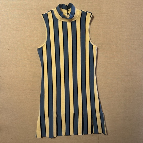 Anthropologie Eva Franco Blue Stripe Cotton Sleeveless Mock Neck Mini Dress - Picture 8 of 8